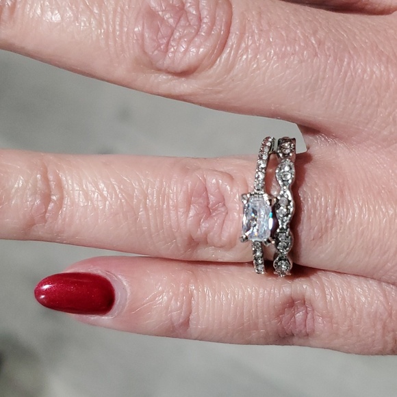 SET OF 2 Cz Engagement Ring sz 7 - Picture 1 of 4